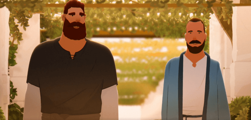 Die Jünger Petrus und Matthäus im Animationsvideo unterhalten sich über die Bergpredigt. Foto: BCC Media